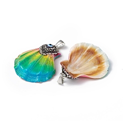 Spray Painted Natural Freshwater Shell with Rhinestone Pendants&nbsp;BSHE-G033-07B
