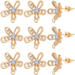 5 Pairs Brass Micro Pave Cubic Zirconia Stud Earring Findings&nbsp;KK-BBC0020-85
