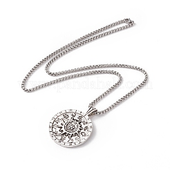 Sun with 12 Constellations Alloy Pendant Necklace with 304 Stainless Steel Box Chains&nbsp;NJEW-C007-11AS