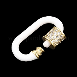 Oval Brass Micro Pave Clear Cubic Zirconia Screw Carabiner Clasps&nbsp;KK-B167-01A-01G