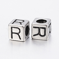 304 Stainless Steel Large Hole Letter European Beads&nbsp;LS-STAS-H428-01AS-R