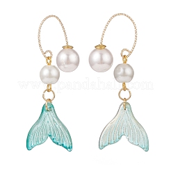 Glass Whale Tail with Imitation Pearl Cuff Earrings&nbsp;EJEW-JE04996