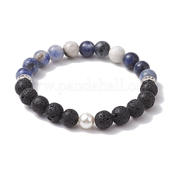 8mm Round Natural Lava Rock & Gemstone & Shell Pearl Beaded Stretch Bracelets for Women Men&nbsp;BJEW-JB10314