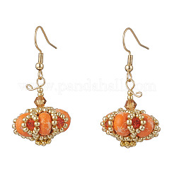 Halloween Theme Pumpkin Handmade Glass Seed Beaded Dangle Earrings&nbsp;EJEW-MZ00476