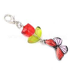 5Pcs Butterfly Alloy Enamel & Tulip Glass Pendant Decorations&nbsp;HJEW-JM04163