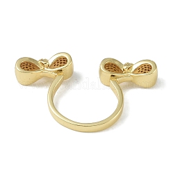 Rack Plating Brass Micro Pave Cubic Zirconia Bowknot Open Cuff Rings for Women&nbsp;RJEW-C088-03G