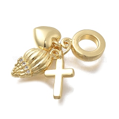 Brass Micro Pave Clear Cubic Zirconia European Dangle Charms&nbsp;KK-D431-033D-G