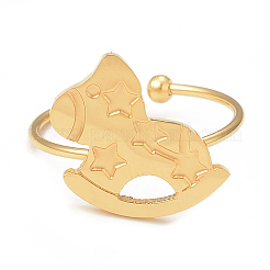 Ion Plating(IP) 304 Stainless Steel Rocking Horse Open Cuff Ring for Women&nbsp;RJEW-I096-10G