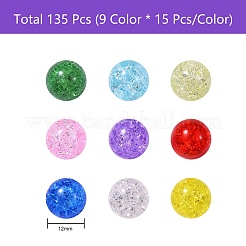 135G 9 Colors Transparent Crackle Glass Round Beads Strands&nbsp;CCG-SZ0001-02