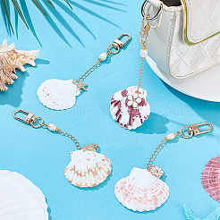 4Pcs 4 Styles Alloy Natural Sea Shell Flower with Starfish Pendant Decorations&nbsp;HJEW-PH02409