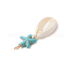 Cowrie Shell & Synthetic Turquoise Starfish Pendants&nbsp;PALLOY-JF03407-01
