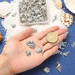 100Pcs 10 Styles Tibetan Style Alloy Whelk/Conch Shell Pendants&nbsp;TIBEP-CJ0001-61