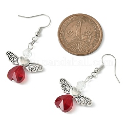 Alloy Fairy Wing with Glass Heart Dangle Earrings&nbsp;EJEW-TA00261