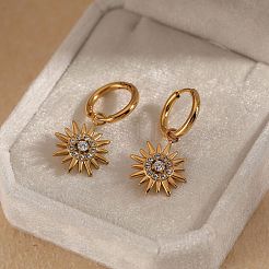 316 Surgical Stainless Steel Pave Clear Cubic Zirconia Pendant Hoop Dangle Earrings for Women&nbsp;WG38549-01