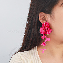 Alloy Cloth Flower Tassel Stud Earrings&nbsp;FS-WG1853D-07