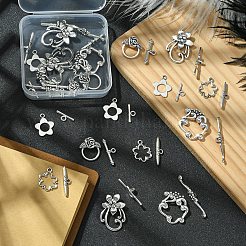 20Pcs 5 Styles Flower Tibetan Style Alloy Toggle Clasps&nbsp;FIND-YW0005-24
