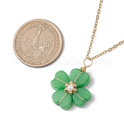 Dyed Natural Malaysia Jade Clover Pendant Necklaces&nbsp;NJEW-JN05132-05