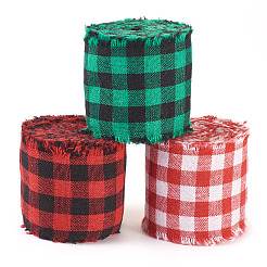 3 Rolls 3 Colors Tartan Cotton Linen Frayed Ribbon&nbsp;OCOR-TAC0035-11A