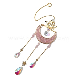 Moon Natural Rose Quartz Chips Hanging Suncatcher&nbsp;GG-CBAB970-02B