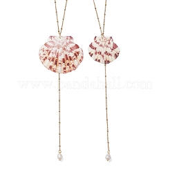 Natural Sea Shell Big Pendant 304 Stainless Steel Satellite Chain Long Tassel Y Necklaces for Women&nbsp;NJEW-JN06297