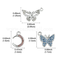20Pcs 5 Styles Platinum Alloy Crystal Rhinestone Pendants&nbsp;ALRI-YW0001-22