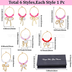 6Pcs 6 Styles Alloy Bowknot Glass Seed Beaded Wine Glass Charms&nbsp;AJEW-SC00077