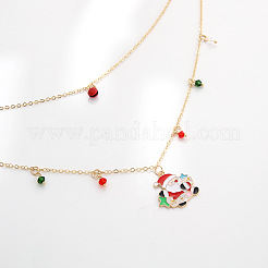 Alloy Enamel Santa Claus and Bicone Glass Pendant Double Layer Necklaces for women&nbsp;FS-WGBB294-01