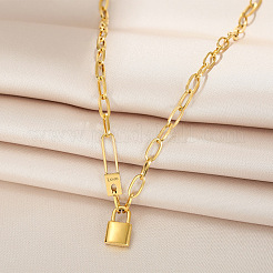 Love Lock Stainless Steel Pendant Paperclip Chain Necklaces for Women&nbsp;FS-WGF94E3-01