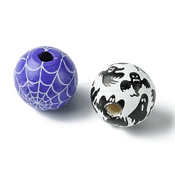 45Pcs 9 Colors Printed Round Wood European Beads&nbsp;WOOD-FS0001-21