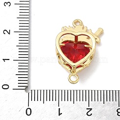 Brass with Glass Dark Red Sacred Heart Connector Charms&nbsp;KK-L253-27G-03