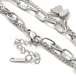 Tarnish Resistant 304 Stainless Steel Curb & Paperclip Chains Double Layer Multi-strand Bracelets&nbsp;BJEW-D030-17P