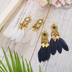 2 Pairs 2 Colors Feather Chandelier Earrings&nbsp;EJEW-TA0001-82