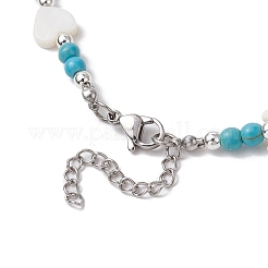 Summer Beach Round Synthetic Turquoise & Natural Freshwater Shell Heart Starfish Beaded Necklaces&nbsp;NJEW-JN05209