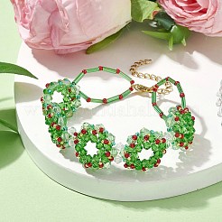 Handmade Glass Seed Christmas Wreath Beaded Bracelets for Women&nbsp;BJEW-MZ00060