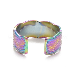 Ion Plating(IP) Rainbow Color 304 Stainless Steel Textured Open Cuff Ring for Women&nbsp;RJEW-C025-29M