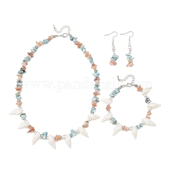 Natural Morganite & Larimar Chips Beads & Natural Spiral Shell Necklaces & Dangle Earring & Bracelets Sets&nbsp;SJEW-JS01387