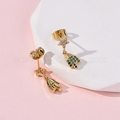 Brass Micro Pave Cubic Zirconia Star Dangle Stud Earrings&nbsp;EJEW-K267-24G