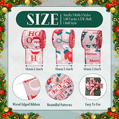 3 Rolls 3 Styles Christmas Themes Polyester Ribbons&nbsp;SRIB-TA0001-31