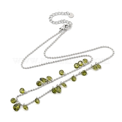 304 Stainless Steel Cubic Zirconia Teardrop & Flat Round Bib Ball Chain Necklaces for Women&nbsp;NJEW-F328-11P-05
