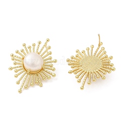 Natural Pearl Sun Stud Earings&nbsp;KK-M251-21G