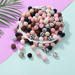 89Pcs Colorful Pattern Printed Silicone Beads Sets&nbsp;SIL-SZ0002-54B