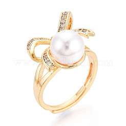 Bowknot Brass Micro Pave Clear Cubic Zirconia Adjustable Ring Settings&nbsp;KK-T076-27G