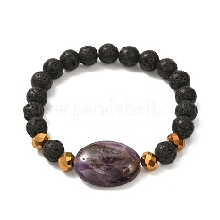 Natural Lava Rock & Oval Mixed Stone Beads Stretch Bracelet&nbsp;BJEW-JB07077