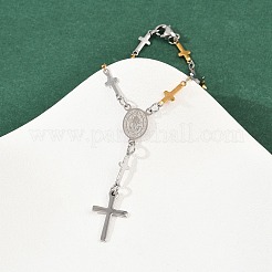 201 Stainless Steel Oval with Saint Benedict Charm Bracelets&nbsp;BJEW-B143-01GP