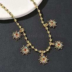 Brass Micro Pave Cubic Zirconia Sun Pendant Bib Necklaces&nbsp;NJEW-G183-02G
