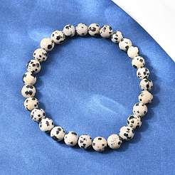 Natural Dalmatian Jasper Jasper Round Beaded Bracelets&nbsp;BJEW-G073-16