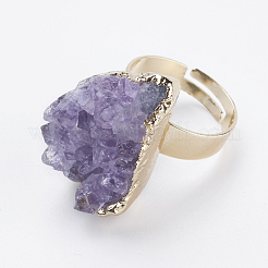 Adjustable Natural Druzy Amethyst Finger Rings&nbsp;RJEW-E146-01