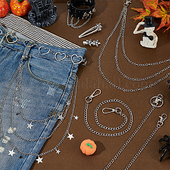 5Pcs 5 Styles Punk Alloy Waist Chains & Iron Iron Curb Link Trouser Chains Sets&nbsp;SJEW-AR0001-03