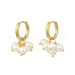 Round Shell Pearl Bead Cluster Huggie Hoop Earrings&nbsp;EJEW-JE07146