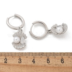 Shell Shape Brass Micro Pave Cubic Zirconia Hoop Earrings&nbsp;EJEW-M077-05P